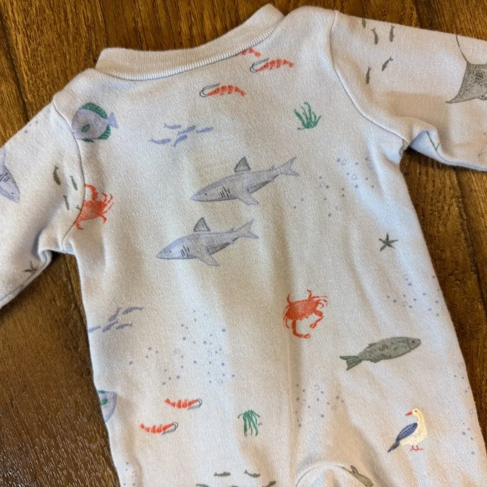 Preemie Baby Boy Sleeper Outfit 2 Way Zipper Romper Sea Life Ocean Creature Fish